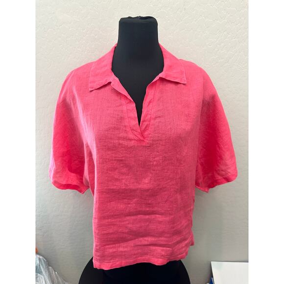 STARK X | Hot Pink 100% Linen Lagenlook Collared Boxy Oversized Top | Medium - Picture 2 of 8